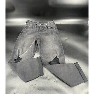 NEW Express Women's Boyfriend Mid Rise Jeans Size 2 Black Distressed Stretch